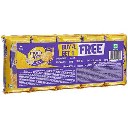 Sunfeast Marie Light Active Biscuits - With Iron & 6 Vitamins, Tea Time Partner, 120 G (Buy 4 Get 1 Free)