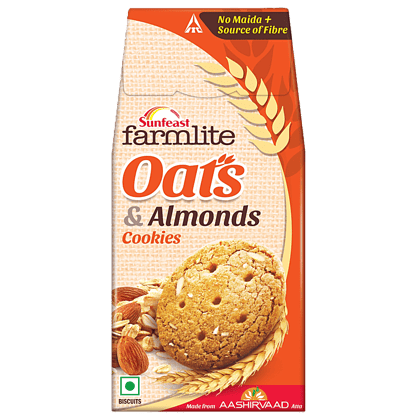 Sunfeast Farmlite Biscuit - Cookies Oats & Almonds, 150 g Carton
