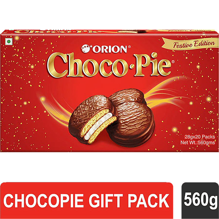 Orion Choco Pie Festive Gift Pack - Soft, Sweet Flavour, 560 g (Pack of 20)