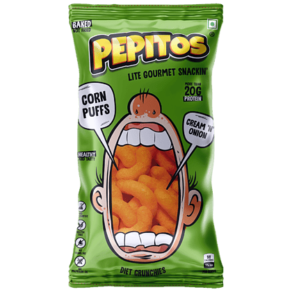 Pepitos Corn Puffs - Cream N Onion, Baked, Diet Crunchies, 140 g