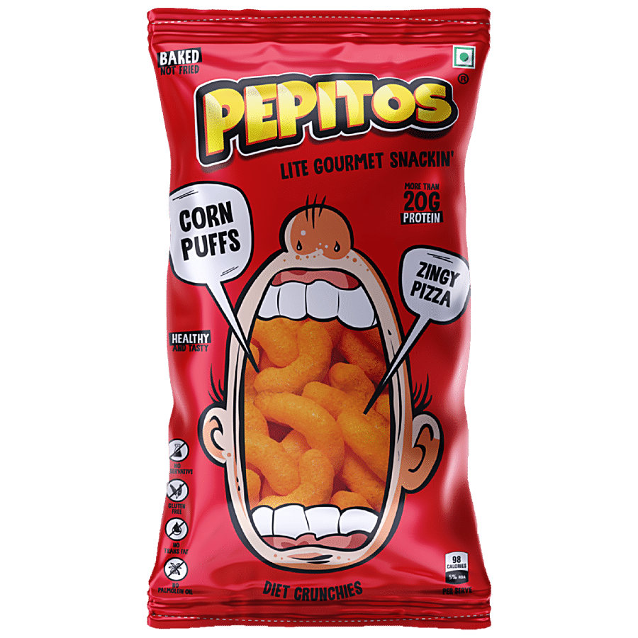 Pepitos Corn Puffs - Zingy Pizza, Baked, Diet Crunchies, 140 g