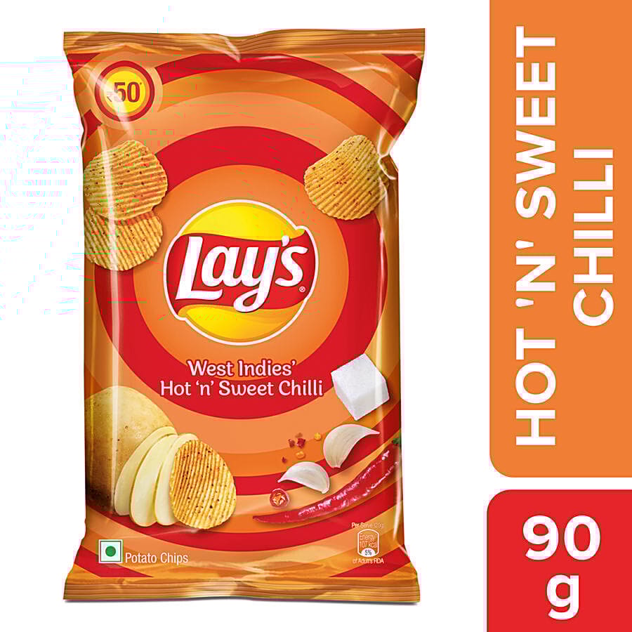 Lay'S West Indies Hot N Sweet Potato Chips - Crispy Chips & Snacks, 90 G