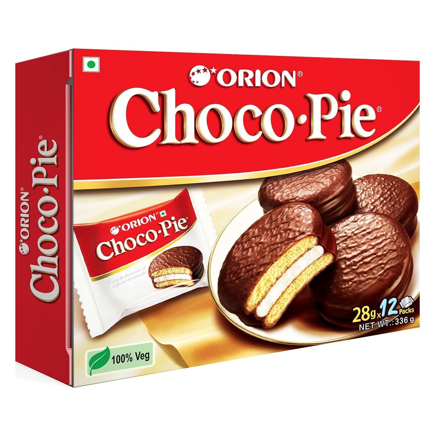 Orion Choco Pie - Chocolate Coated Soft Biscuit 12 Pcs Pack, 336 G