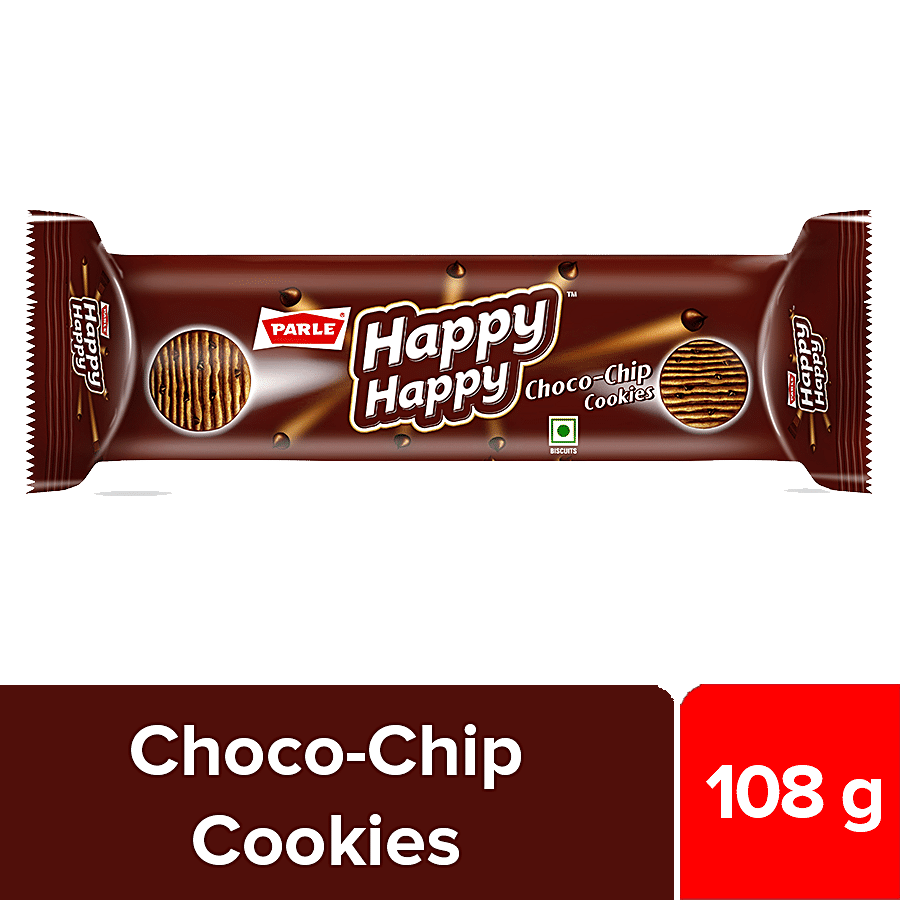 Parle Happy Happy Choco-Chip Cookies - Rich, Crunchy, Baked, 108 G Pouch