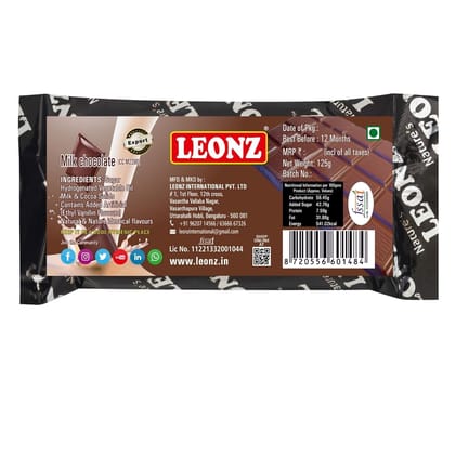 Leonz Cooking Chocolate Bar- Milk Chocolate Bars For Baking Chocolate, Cake,Cookies And Muffins,125Gms (Pack Of 1)