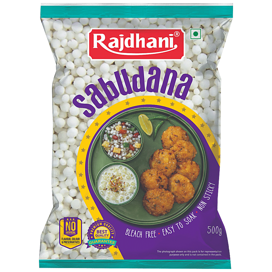 Rajdhani Sabudana - Bleach Free, Non-Sticky, No Artificial Colour, Flavour & Preservatives, 500 g