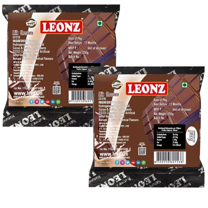 Leonz Cooking Chocolate Bar- Milk Chocolate Bars For Baking Chocolate, Cake,Cookies And Muffins,250Gms (Pack Of 2)