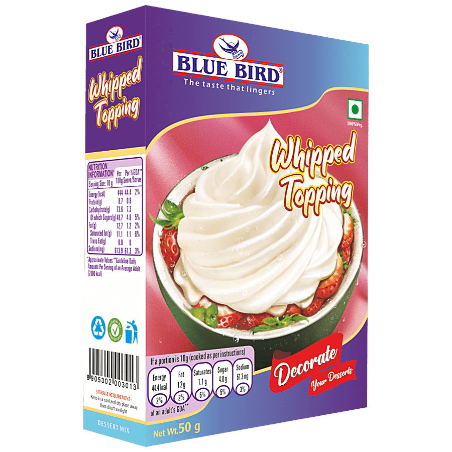 Blue Bird Instant Topping - Whipped Cream, 50 G Carton