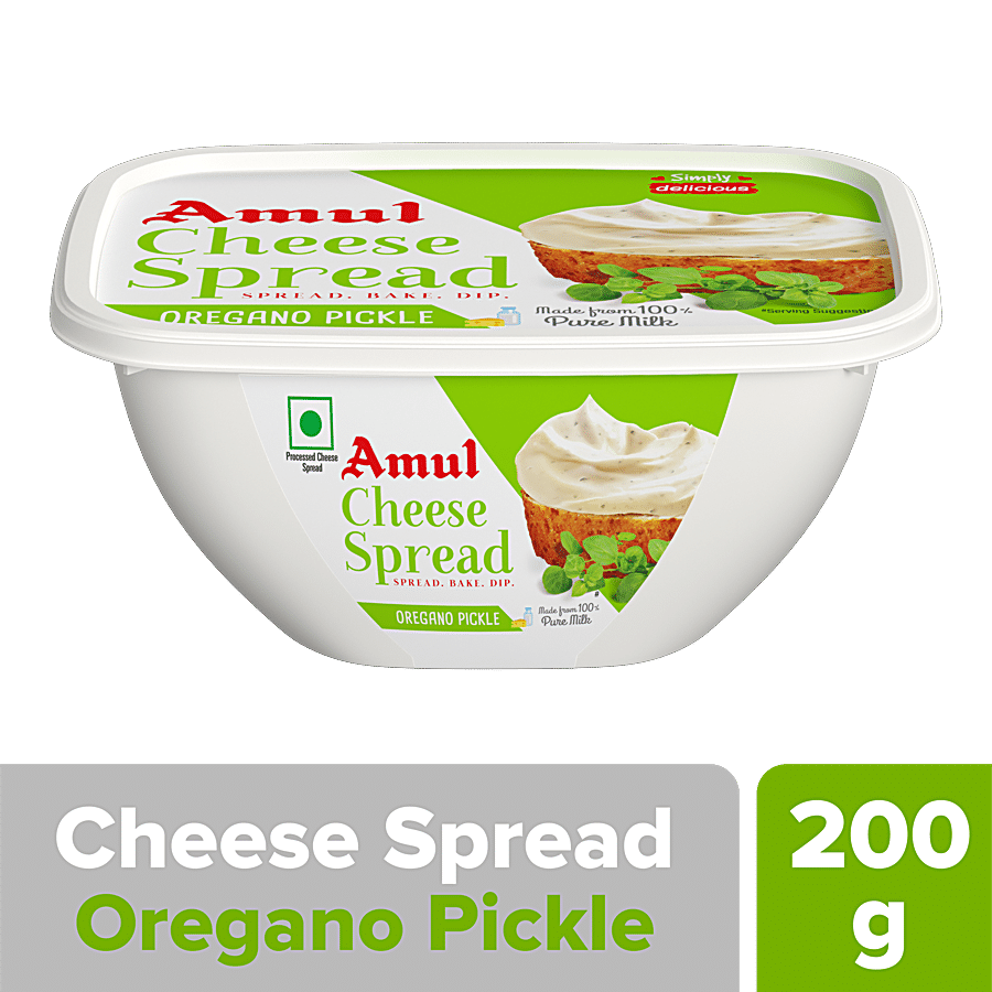 Amul Processed Cheese Spread - Oregano Pickle, Made From 100% Pure Milk, 200 G Tub