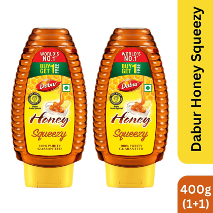 Dabur 100% Pure Honey - Sourced From Pristine Sources Like Himalayas & Sunderbans, 400 g (Buy 1 Get 1 Free)