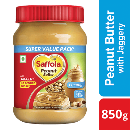 Saffola Peanut Butter With Jaggery, Creamy - No Refined Sugar, 850 G Jar