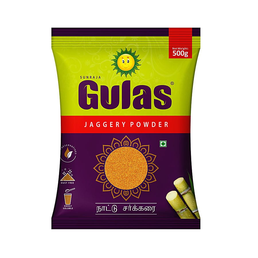 Sunraja Gulas Jaggery Powder, 500 G Pouch