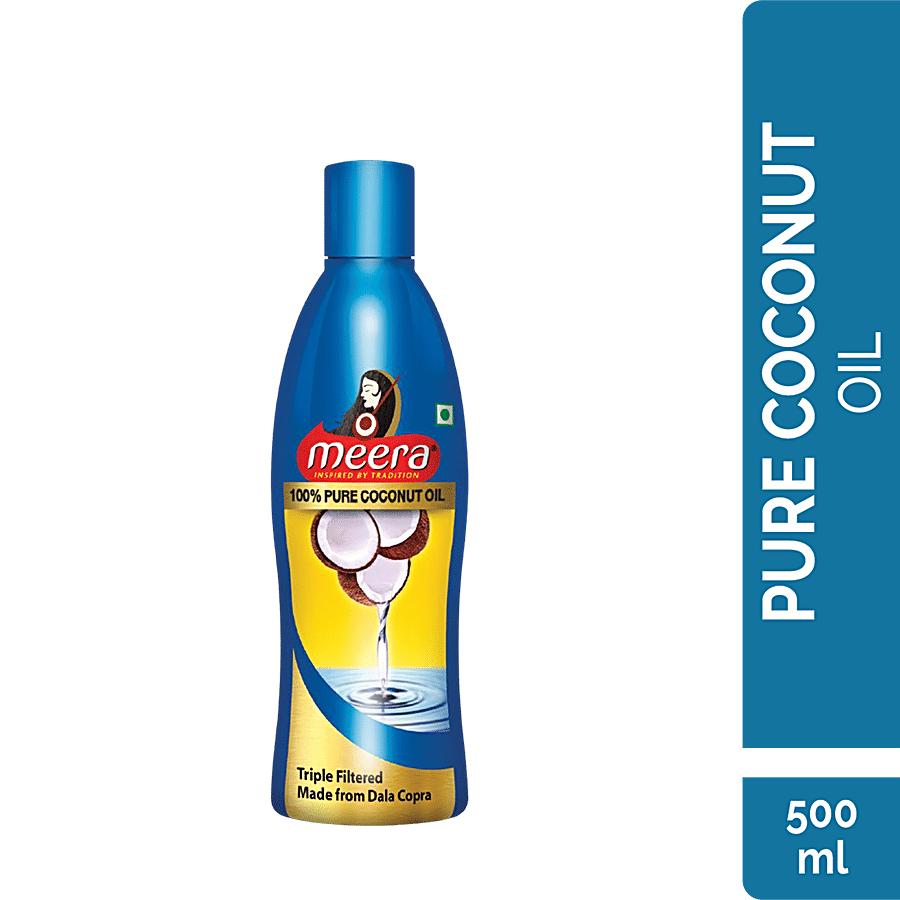 Meera Pure Coconut Oil - Made From Dala Copra, Triple Filtered, 500 Ml Bottle
