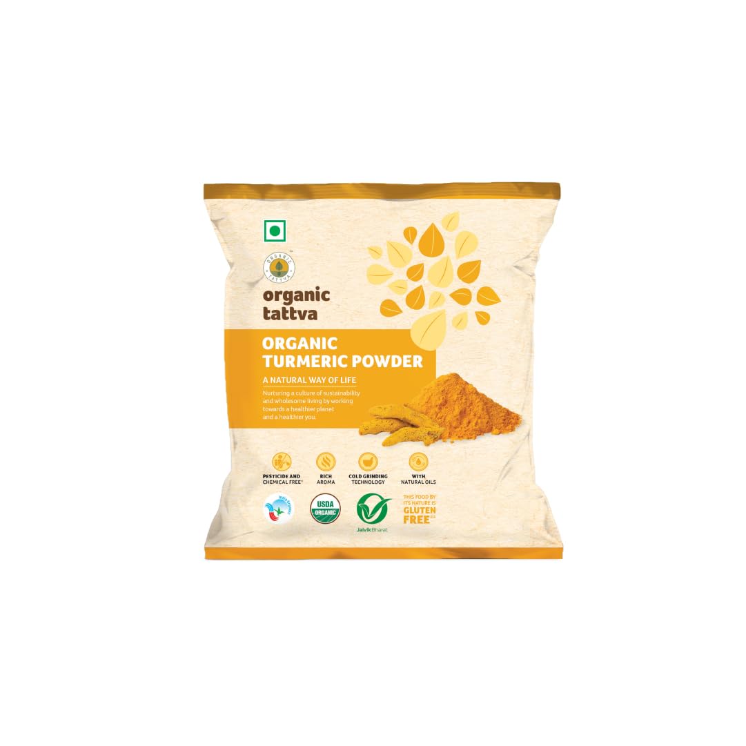 Organic Tattva, Organic Gluten Free Turmeric (Haldi) Powder - 100 Gram | Quality Indian Spice, High Curcumin Content Haldi Powder