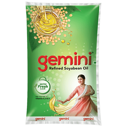 Gemini Refined Soyabean Oil With Nutri-V, 1 L Pouch
