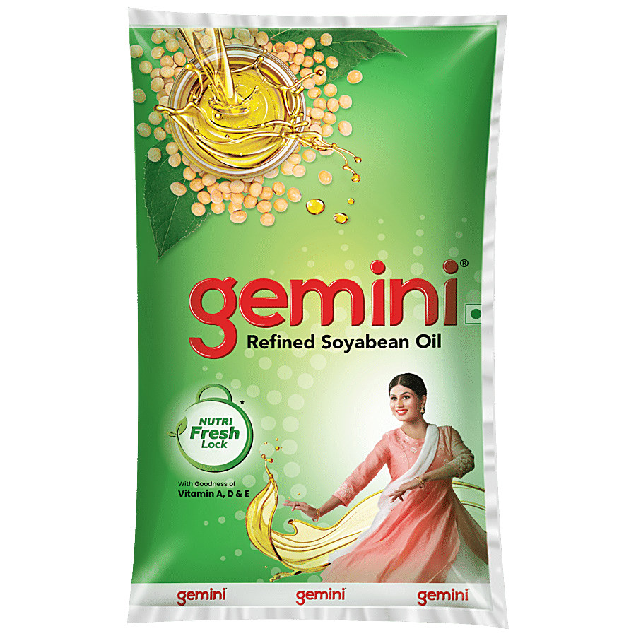 Gemini Refined Soyabean Oil With Nutri-V, 1 L Pouch