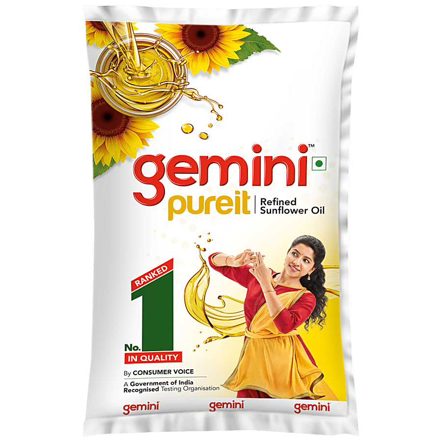 Gemini Pureit Refined Sunflower Oil, 1 L Pouch