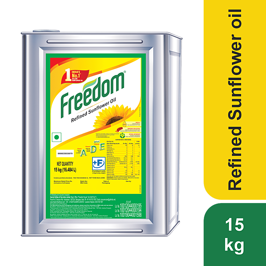 Freedom Refined Sunflower Oil, 15 Kg Tin