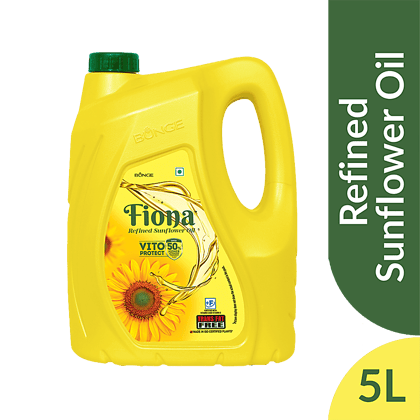 Fiona Refined Sunflower Oil - Trans Fat Free, Healthy Cooking Oil, 5 L Jar