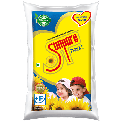 Sunpure Heart Sunflower Oil - Chemical-Free & Physically Refined, Rich In Antioxidant, 1 L Pouch