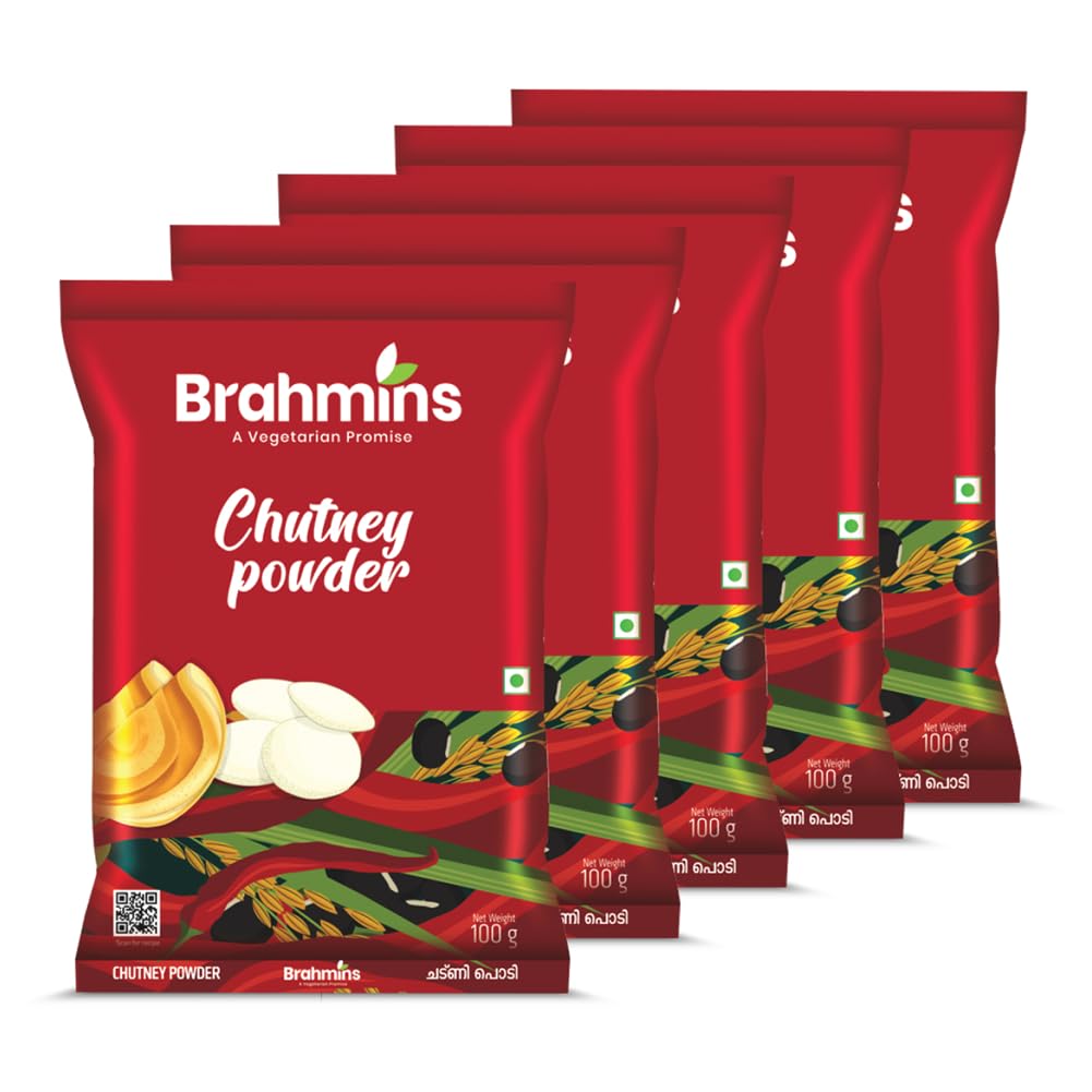 Brahmins Chutney Powder A Vegetarian Promise| Instant Chutney Podi with Black Gram, Chilly, & Rice Powder| 100% Vegetarian| 100g x 5| 500 gms