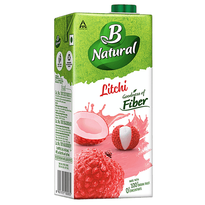 B Natural Litchi Juice, Rich In Fibre, Vitamin C & E, 100% Fruit Pulp & 0% Concentrate, 1 L Carton