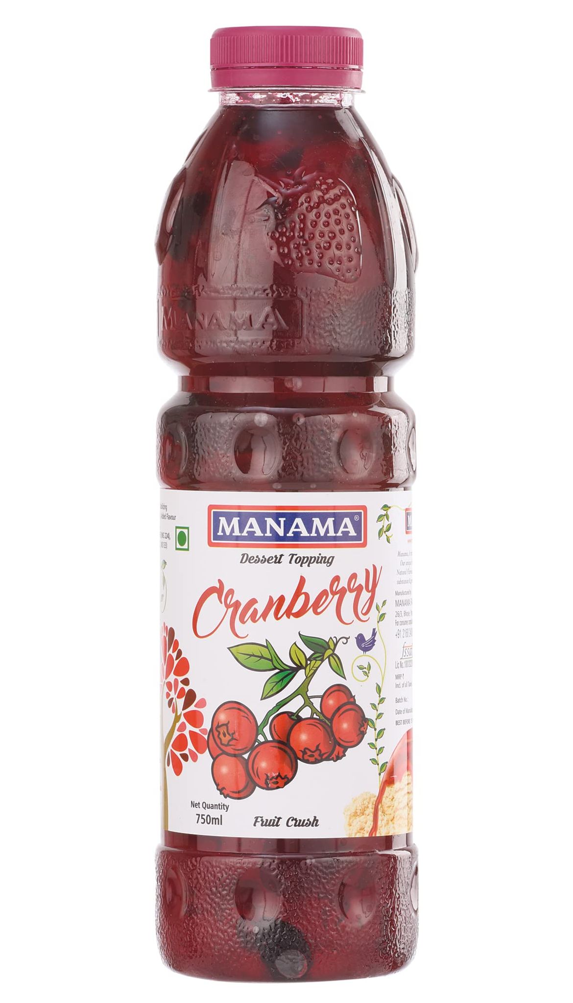 Manama Cranberry Crush, 750Ml Fruit Topping For Ice Creams, Cakes, Pastries And Shakes, 750Ml Bottle