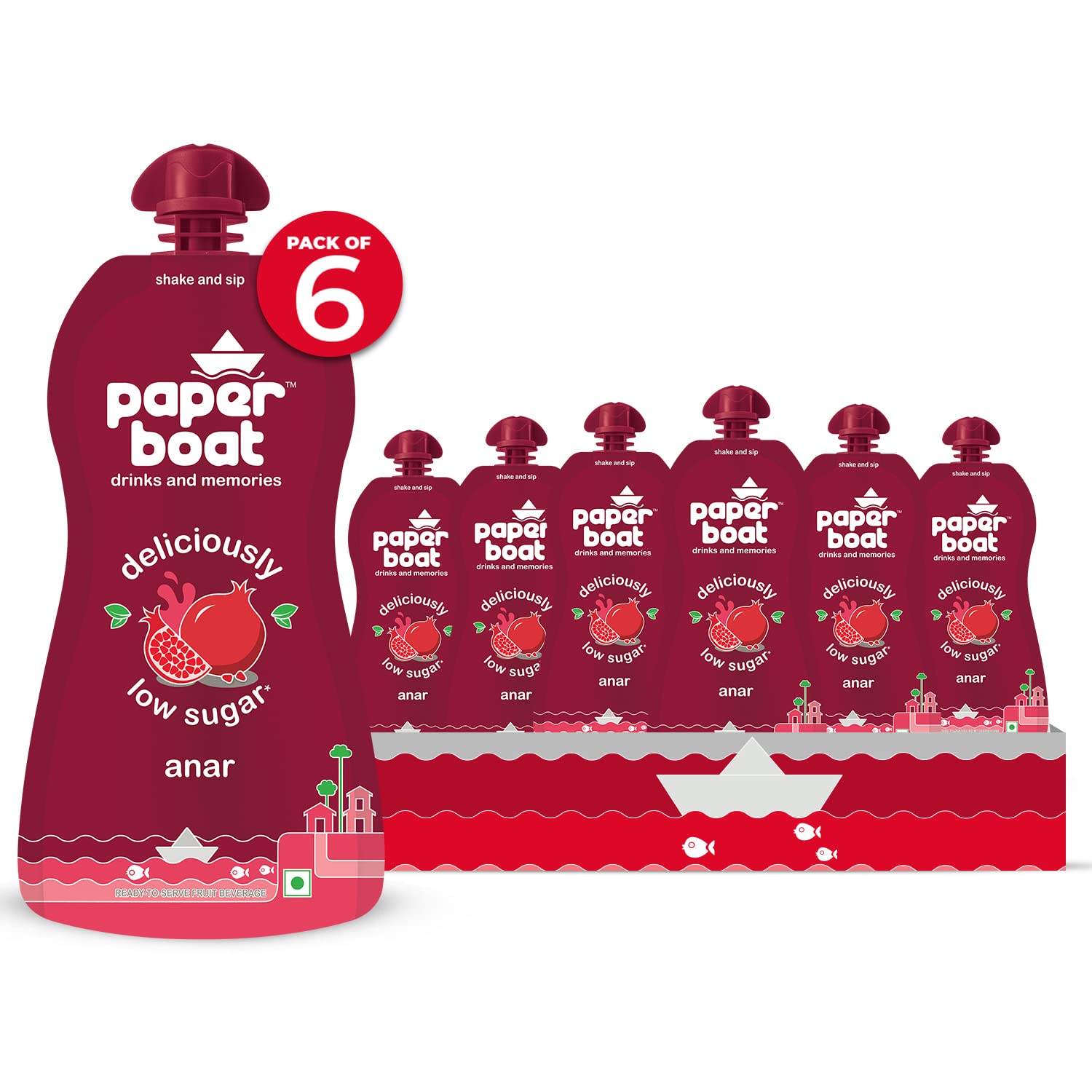 Paper Boat Anar Fruit Juice, Deliciously Low Sugar Drink, No Added Preservatives And Colours, 200Ml (Pack Of 6)