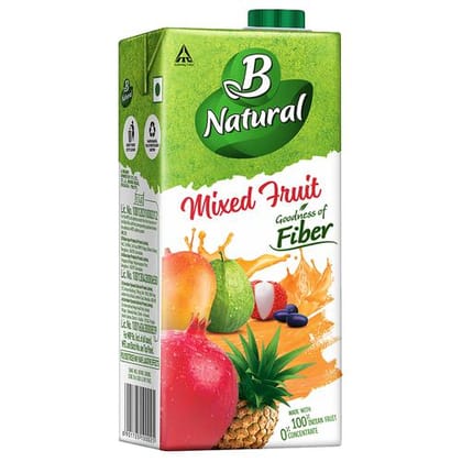 B Natural Mixed Fruit, Rich In Fibre, Vitamin C & E, 100% Indian Fruit & 0% Concentrate, 1 L Carton