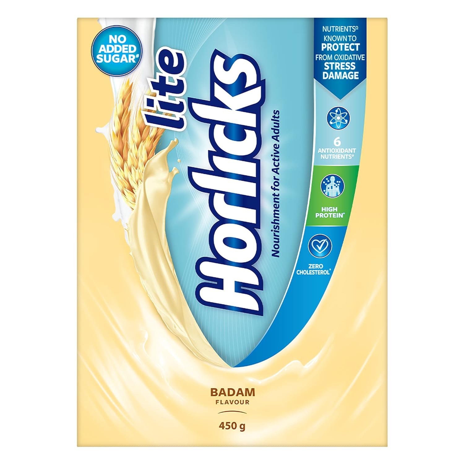 Horlicks Lite Badam Flavour Health & Nutrition Drink For Adults Refill Pack, High Protein & Nutrients For Immunity, No Added Sugar, 450G