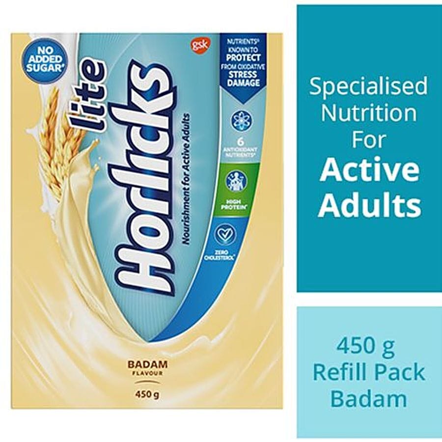 Horlicks Lite Health & Nutrition Drink, Badam Flavour, 450 G Carton