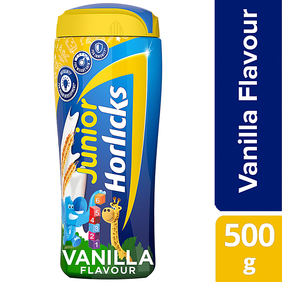 Horlicks Junior Health & Nutrition Drink, With Dha & Nutrients, For Growth, Vanilla Flavour, 500 G Jar