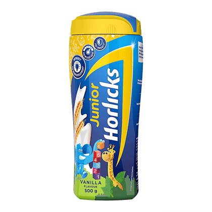 Horlicks Junior Health & Nutrition Drink, With Dha & Nutrients, For Growth, Vanilla Flavour, 500 G Jar