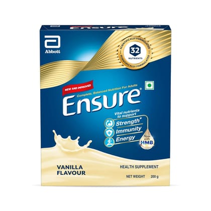 Ensure Complete, Balanced Nutrition Drink For Adults, Vanilla Flavour, Now With A Special Ingredient Hmb And 32 Essential Nutrients, 200G