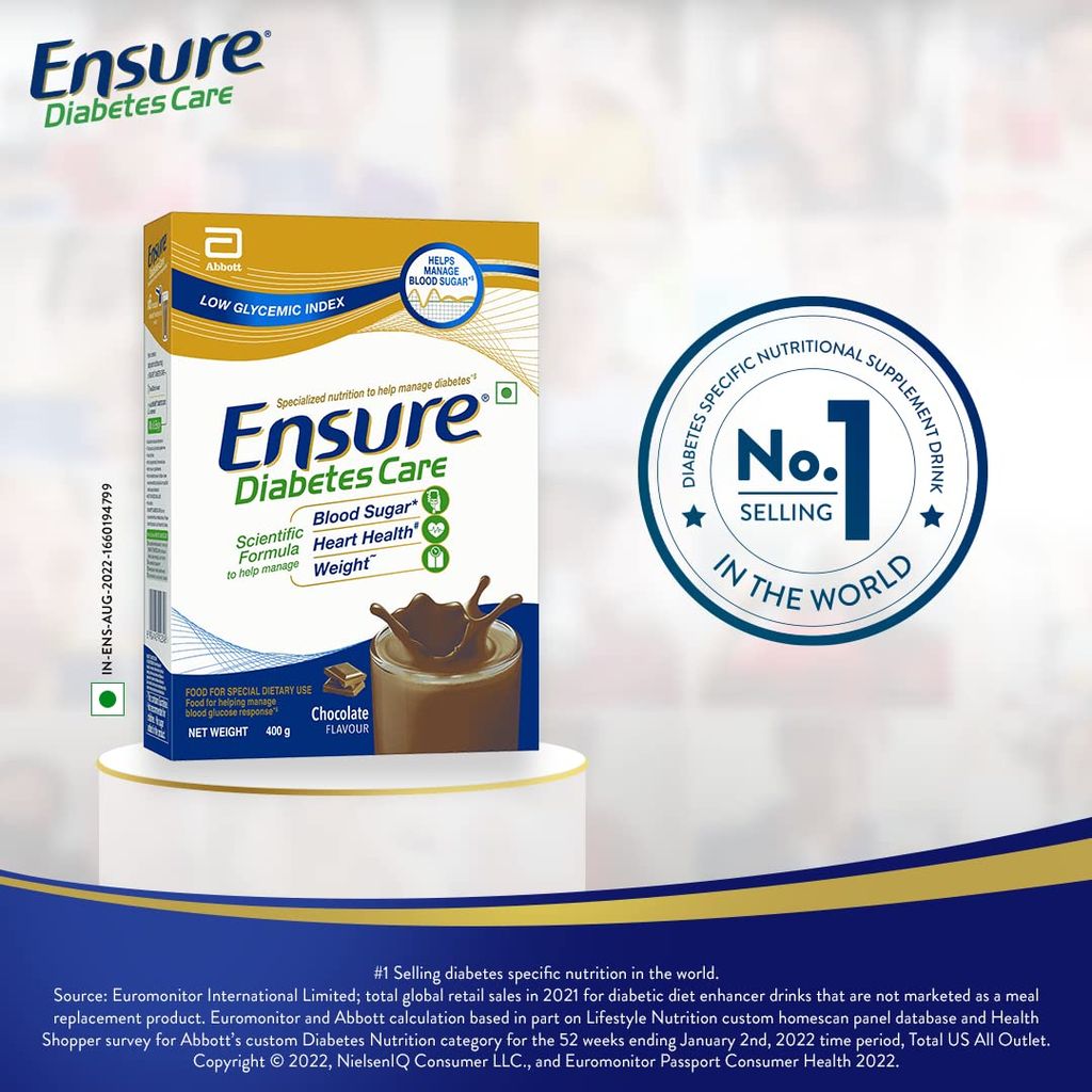 Ensure Diabetes Care, Nutrition To Help Control Blood Sugar Levels, 400 G Box Chocolate Flavour, Yellow