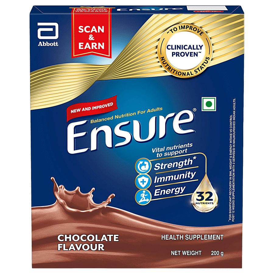 Ensure Complete, Balanced Nutrition Drink For Adults, Chocolate Flavour, Now With A Special Ingredient Hmb And 32 Essential Nutrients, 200G