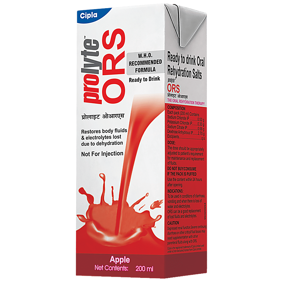 Prolyte Ors Liquid, Apple, Ready To Drink, Maintain Electrolyte Balance, Instant Energy, 200 Ml Tetra Pack