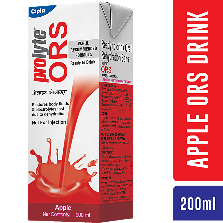Prolyte Ors Liquid, Apple, Ready To Drink, Maintain Electrolyte Balance, Instant Energy, 200 Ml Tetra Pack