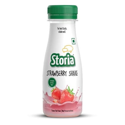 Storia Strawberry Milkshake, India's Highest Fruit Content Shake, Transfat Free & No Added Preservatives, 180Ml Pet Bottle