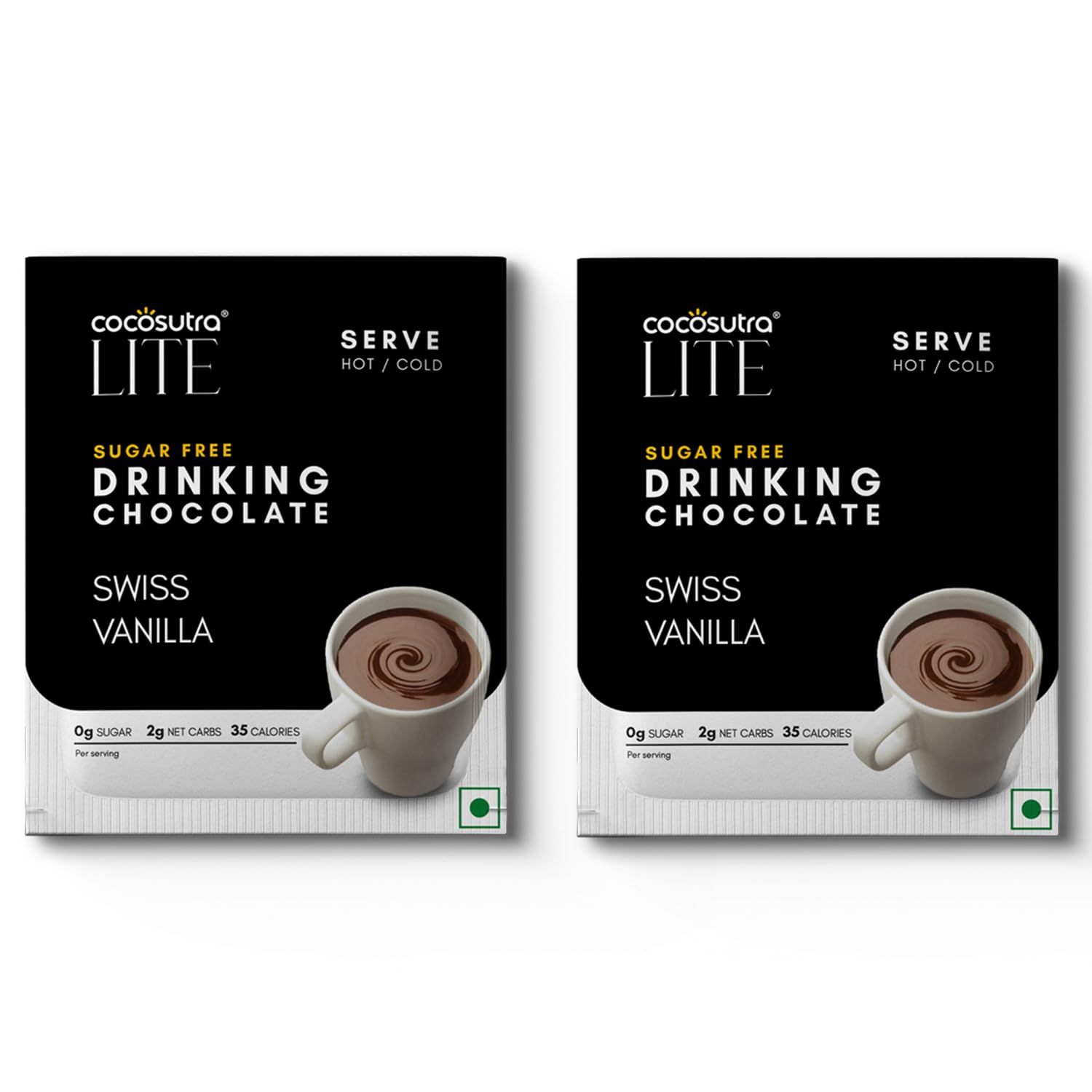 Cocosutra Lite, Sugar Free Drinking Chocolate Mix, Swiss Vanilla Trial Pack, Zero Sugar, Low Carb, Stevia & Erythritol Based, Keto Friendly Hot Chocolate, Vegan, 2 Sachets, 20G Each