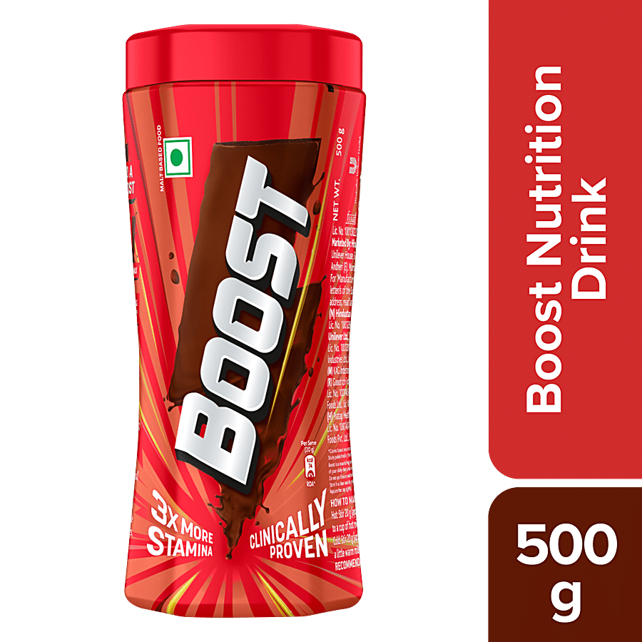 Boost Chocolate Energy & Sports Nutrition Drink, For 3X Stamina, Builds Bone & Muscle Strength, 500 G Pet Jar