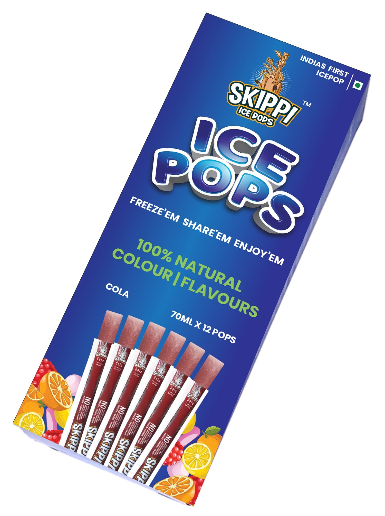 Skippi Ice Pops, 100% Natural Freezer Pops, Juice Bars, Fat Free Ice Pops, Cola Flavour (Box Of, 12 Pops)