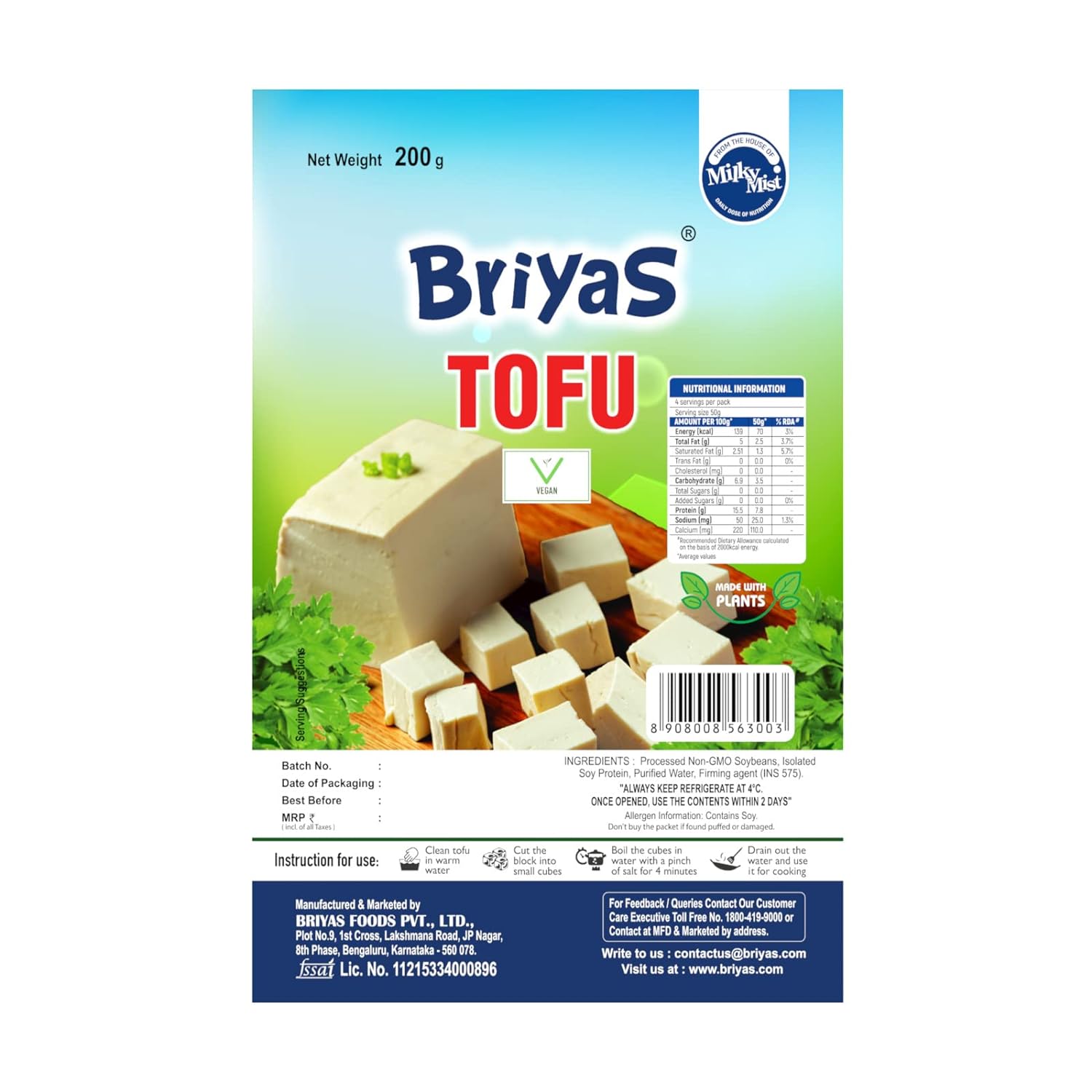 Briyas Tofu Paneer, 200 G