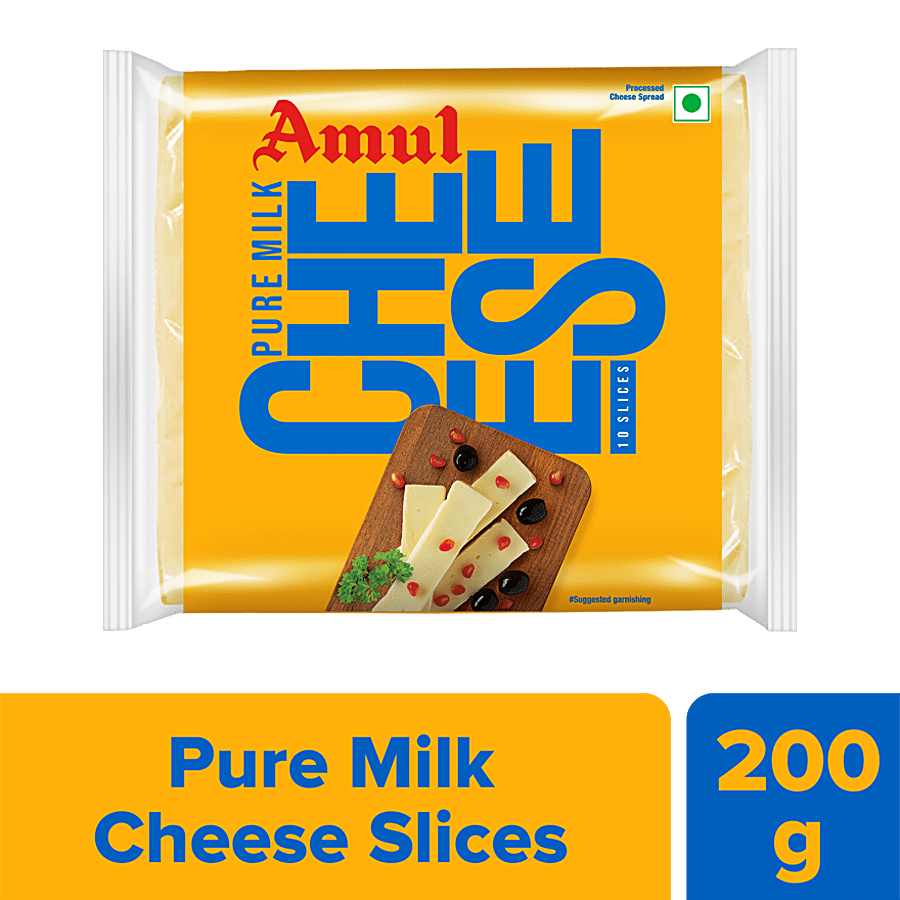 Amul Cheese Slices, Rich In Protein, Wholesome, No Added Sugar, 200 G (10 Slices)