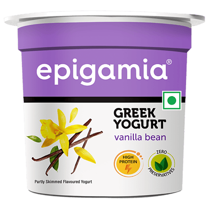 Epigamia Greek Yogurt, Vanilla Bean, High In Protein, No Preservatives, 85 G Cup