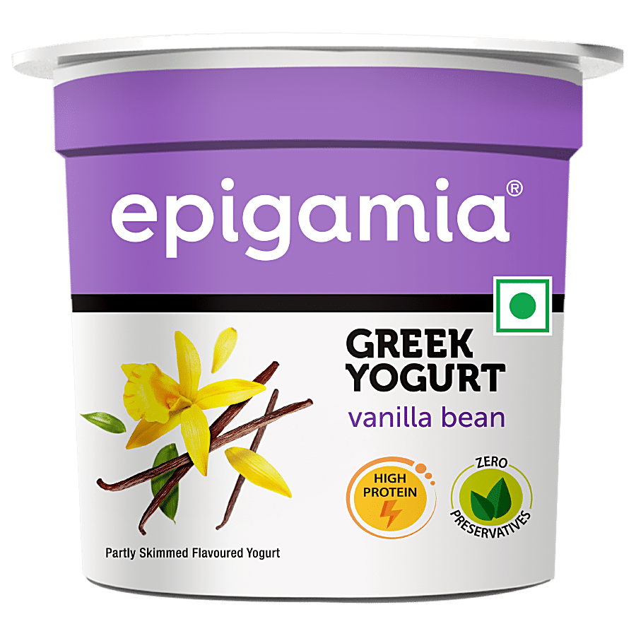 Epigamia Greek Yogurt, Vanilla Bean, High In Protein, No Preservatives, 85 G Cup