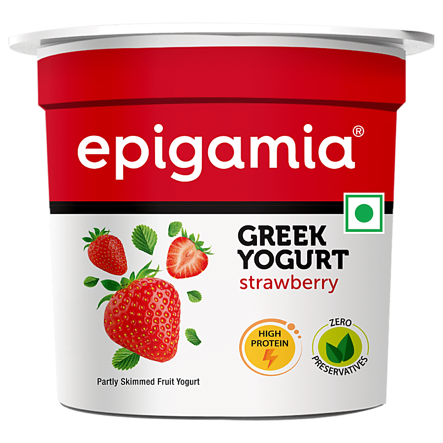 Epigamia Greek Yogurt, Strawberry, High In Protein, No Preservatives, 85 G Cup