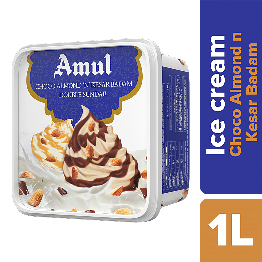 Amul Ice Cream, Double Sundae, Choco Almond 'N' Kesar Badam, 1 L Tub