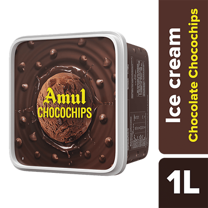 Amul Ice Cream, Choco Chips, Real Milk, 1 L Tub