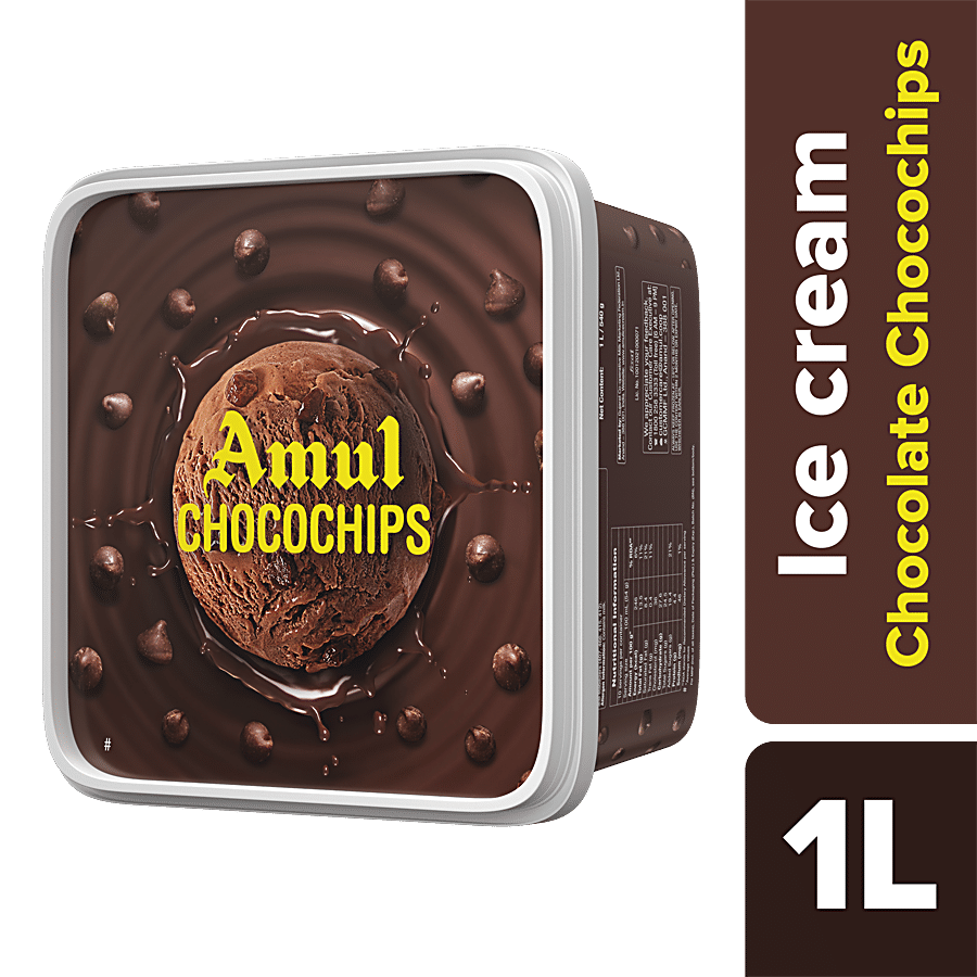 Amul Ice Cream, Choco Chips, Real Milk, 1 L Tub